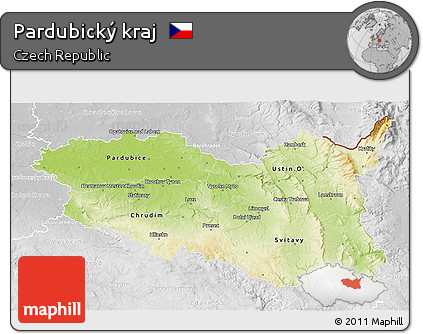 Physical 3D Map of Pardubický Kraj, lighten, desaturated