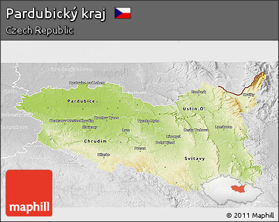 Physical 3D Map of Pardubický Kraj, lighten, desaturated