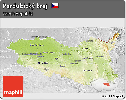 Physical 3D Map of Pardubický Kraj, lighten, desaturated
