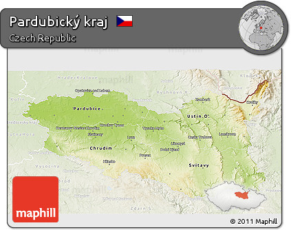 Physical 3D Map of Pardubický Kraj, lighten