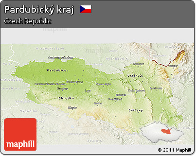Physical 3D Map of Pardubický Kraj, lighten