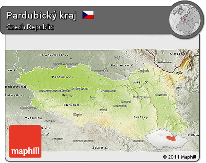 Physical 3D Map of Pardubický Kraj, semi-desaturated