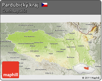 Physical 3D Map of Pardubický Kraj, semi-desaturated