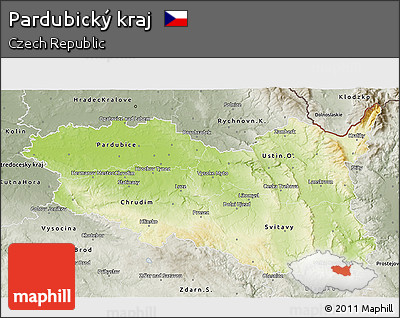 Physical 3D Map of Pardubický Kraj, semi-desaturated