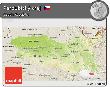 Physical 3D Map of Pardubický Kraj, shaded relief outside