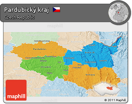 Political 3D Map of Pardubický Kraj, lighten