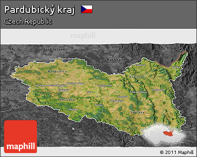 Satellite 3D Map of Pardubický Kraj, darken, desaturated