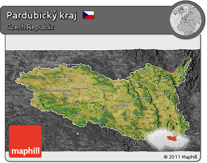 Satellite 3D Map of Pardubický Kraj, darken, desaturated