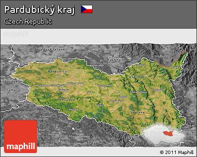 Satellite 3D Map of Pardubický Kraj, desaturated