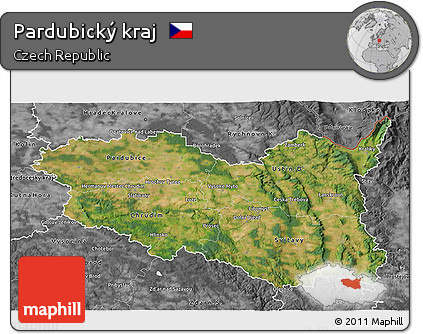 Satellite 3D Map of Pardubický Kraj, desaturated