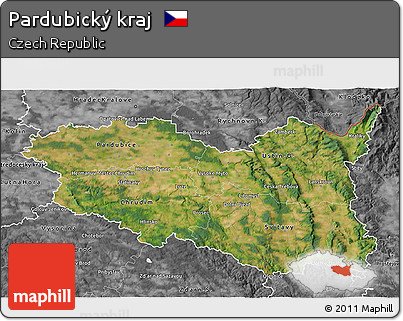 Satellite 3D Map of Pardubický Kraj, desaturated