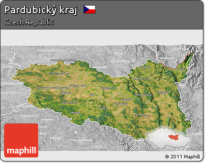 Satellite 3D Map of Pardubický Kraj, lighten, desaturated