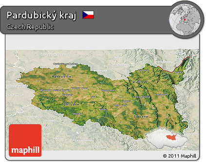 Satellite 3D Map of Pardubický Kraj, lighten