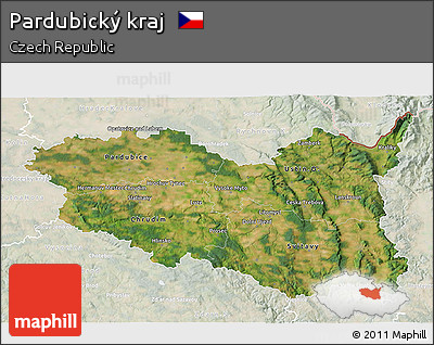 Satellite 3D Map of Pardubický Kraj, lighten