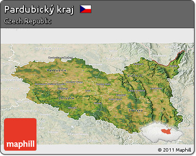 Satellite 3D Map of Pardubický Kraj, lighten