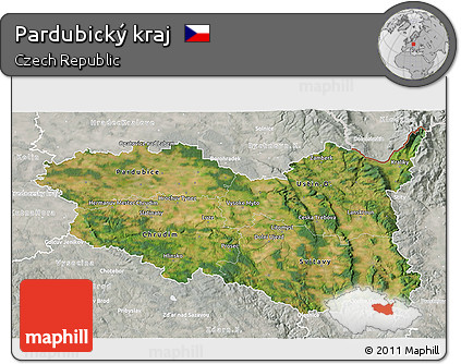 Satellite 3D Map of Pardubický Kraj, lighten, semi-desaturated