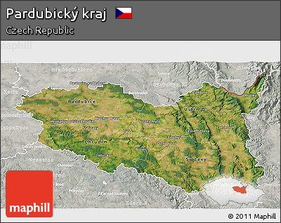 Satellite 3D Map of Pardubický Kraj, lighten, semi-desaturated