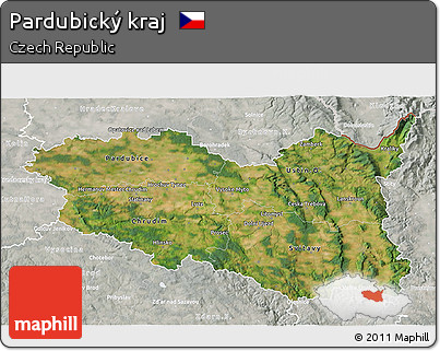 Satellite 3D Map of Pardubický Kraj, lighten, semi-desaturated
