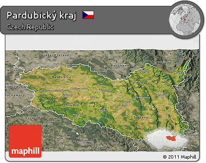 Satellite 3D Map of Pardubický Kraj, semi-desaturated