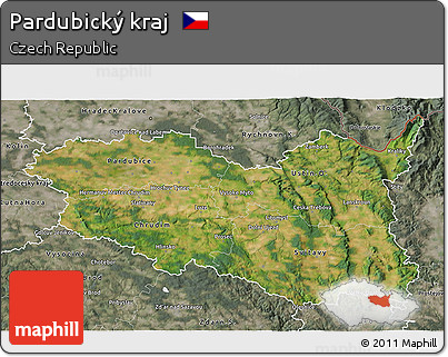 Satellite 3D Map of Pardubický Kraj, semi-desaturated