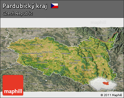 Satellite 3D Map of Pardubický Kraj, semi-desaturated
