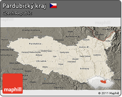 Shaded Relief 3D Map of Pardubický Kraj, darken