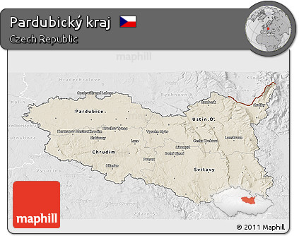 Shaded Relief 3D Map of Pardubický Kraj, lighten, desaturated