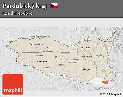 Shaded Relief 3D Map of Pardubický Kraj, lighten, desaturated
