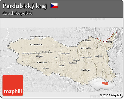 Shaded Relief 3D Map of Pardubický Kraj, lighten, desaturated