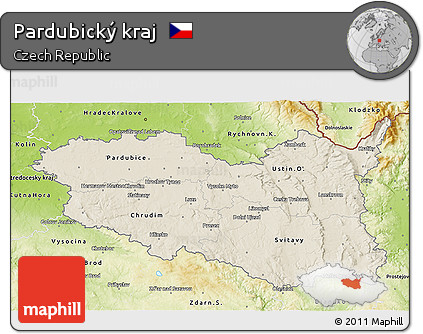 Shaded Relief 3D Map of Pardubický Kraj, physical outside