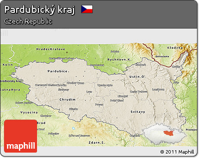 Shaded Relief 3D Map of Pardubický Kraj, physical outside