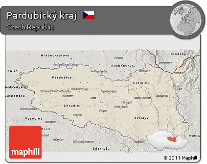 Shaded Relief 3D Map of Pardubický Kraj, semi-desaturated