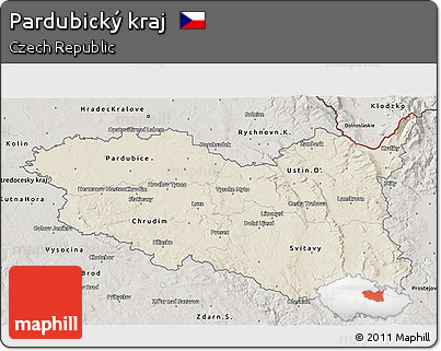 Shaded Relief 3D Map of Pardubický Kraj, semi-desaturated