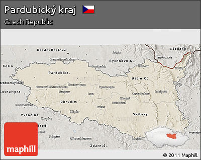 Shaded Relief 3D Map of Pardubický Kraj, semi-desaturated