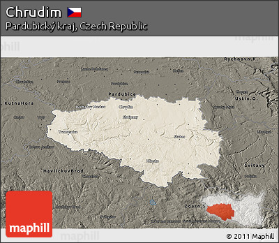 Shaded Relief 3D Map of Chrudim, darken