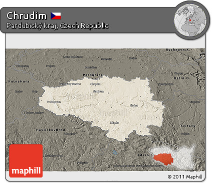 Shaded Relief 3D Map of Chrudim, darken