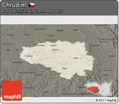 Shaded Relief 3D Map of Chrudim, darken