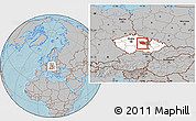 Gray Location Map of Chrudim, highlighted country, highlighted parent region, hill shading
