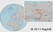 Gray Location Map of Chrudim, highlighted parent region, within the entire country, hill shading