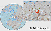 Gray Location Map of Chrudim, highlighted parent region, hill shading