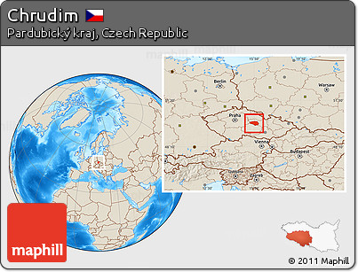 Shaded Relief Location Map of Chrudim