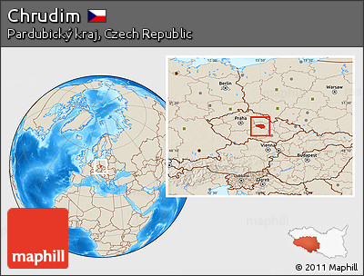 Shaded Relief Location Map of Chrudim