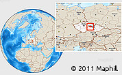 Shaded Relief Location Map of Chrudim, highlighted country, highlighted parent region, within the entire country