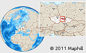 Shaded Relief Location Map of Chrudim, highlighted country, highlighted parent region