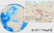 Shaded Relief Location Map of Chrudim, highlighted parent region, within the entire country