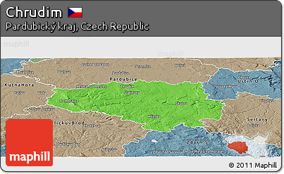 Political Panoramic Map of Chrudim, semi-desaturated