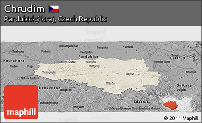 Shaded Relief Panoramic Map of Chrudim, darken, desaturated