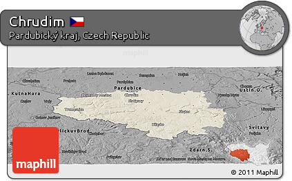 Shaded Relief Panoramic Map of Chrudim, darken, desaturated