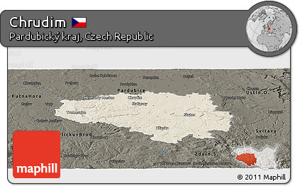 Shaded Relief Panoramic Map of Chrudim, darken