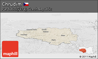 Shaded Relief Panoramic Map of Chrudim, lighten, desaturated